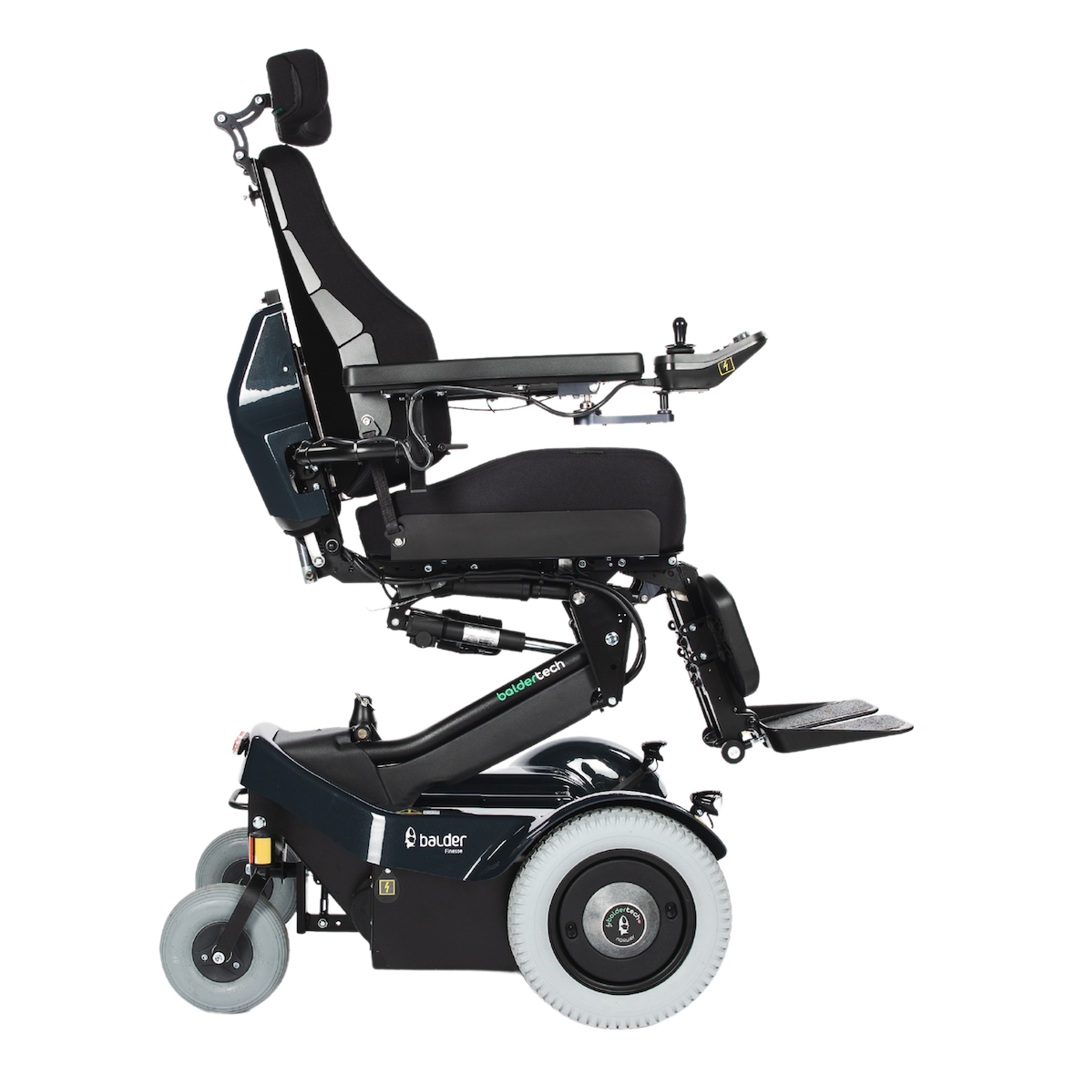 A Balder Finesse F380 powerchair in a raised position. .