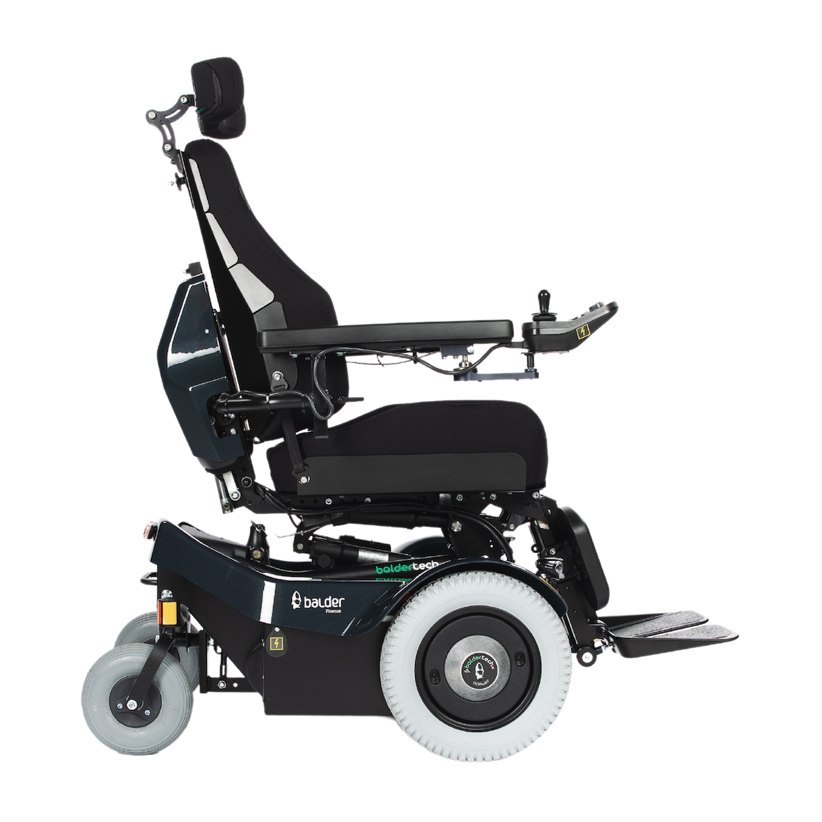 A side view of the Balder Finesse F380 powerchair. 