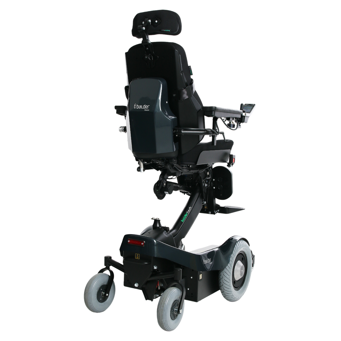 Balder Finesse F390 - A standing powerchair shown in an elevated seated position. 