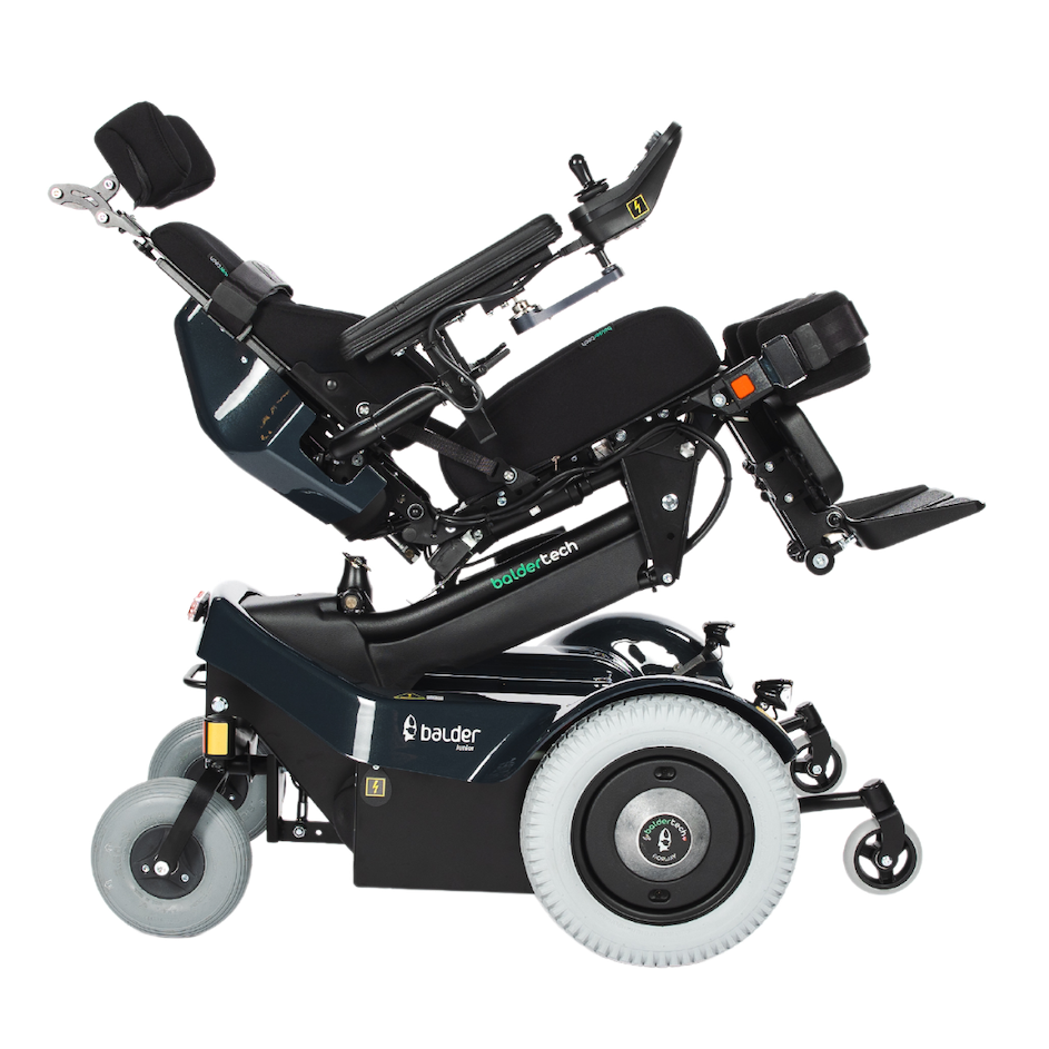 A Balder Junior J340 childrens standing powerchair. Shown in a reclined position