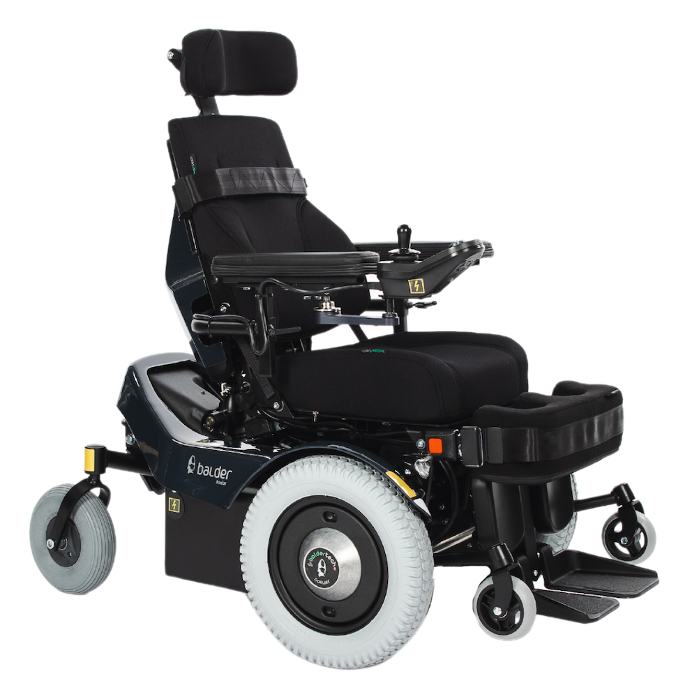 A Balder Junior J340 childrens standing powerchair. Shown in a seated position