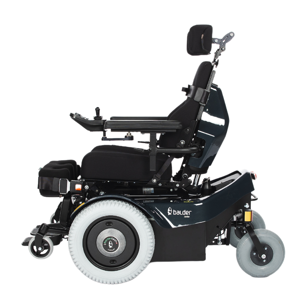 A Balder Junior J340 childrens standing powerchair. Shown in a seated position