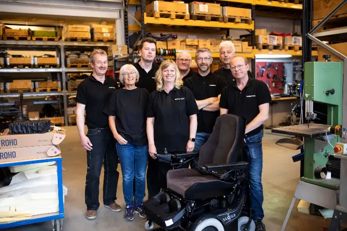 A group photograph of the Baldertech factory team in their Norway factory